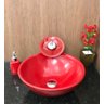 Kit cuba louça vermelha redonda,válvula,torneira,sifão e sab - 4