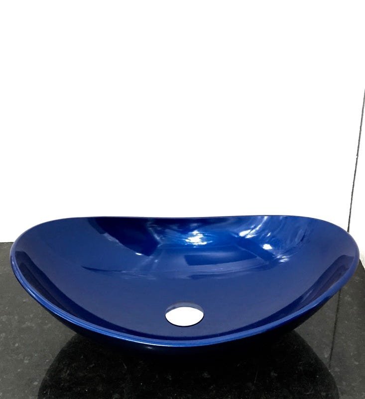 Kit com cuba vidro oval azul,válvula e sifão - 1