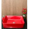 Kit com cuba louça vermelha retangular,válvula e sifão - 2
