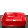 Kit com cuba louça vermelha retangular,válvula e sifão - 1