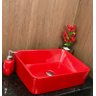 Kit com cuba louça vermelha retangular,válvula e sifão - 5