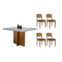 Ver imagem 1 de Sala de Jantar Completa Berlim C/ Tampo Madeirado C/ Vidro Canto Curvo 90x90cm e 4 Cadeiras Havana