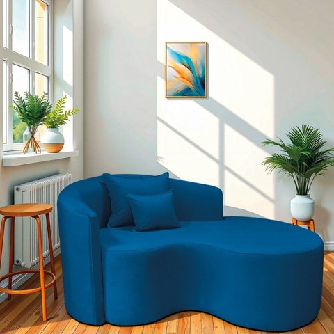 Recamier Curvo Orgânico 150cm 2 Lugares Lado Direito para Sala de Estar Linho Londres