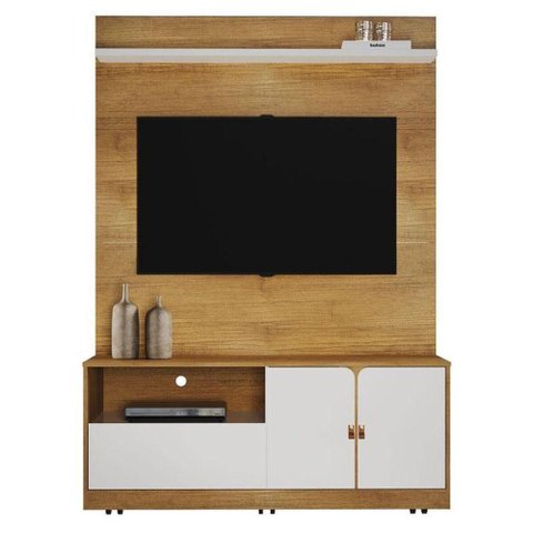 Home Theater Monza para TV 55" 130cm MDF-MDP com Gaveta Telescópica Off White Valdemóveis