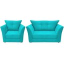 Ver imagem 1 de Kit Namoradeira + 1 Poltrona Decorativa Isis Suede Azul Tifany Pés Madeira Ms Decor