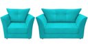Ver imagem 1 de Kit Namoradeira + 1 Poltrona Decorativa Isis Suede Azul Tifany Pés Madeira Ms Decor