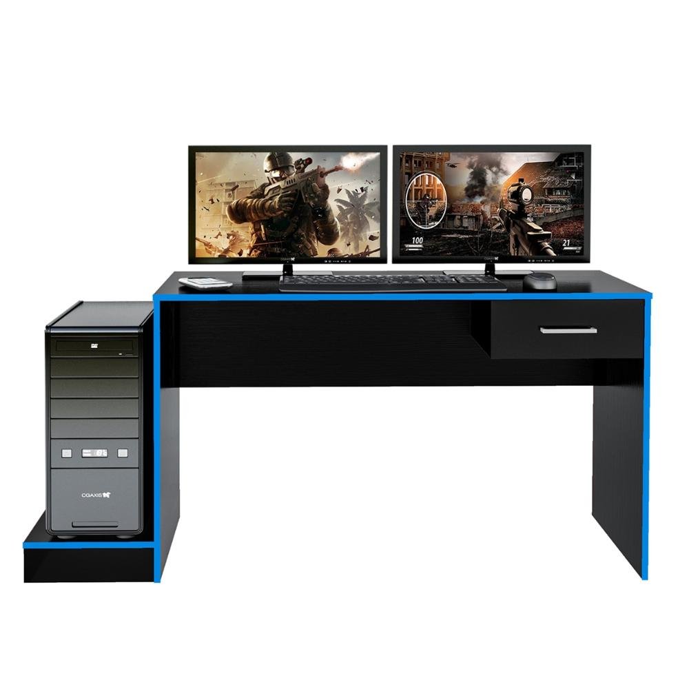Mesa Escrivaninha Computador Gamer Artely com 1 Gaveta Preta e Azul - 5