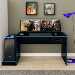 Mesa Escrivaninha Computador Gamer Artely com 1 Gaveta Preta e Azul - 1