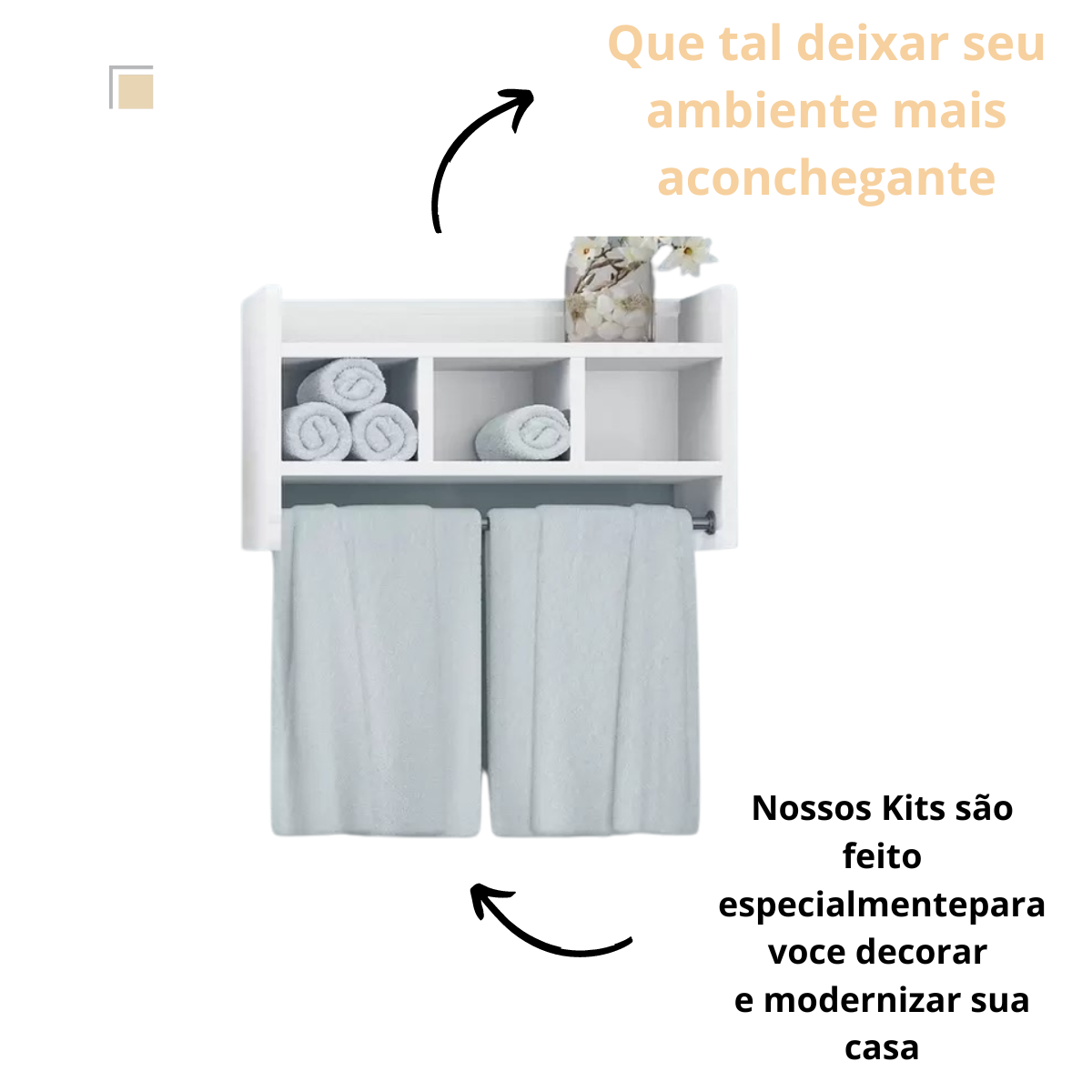 Toalheiro Hotel de Parede Porta Toalha Branco Master em Mdf - 6