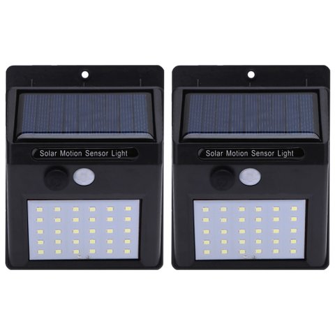 Kit 2 Luminária Solar de Parede 30 Leds Sensor de Movimento e Acendimento Automático Lorben