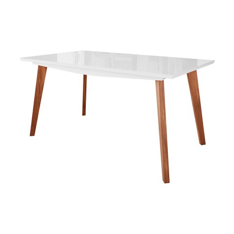Mesa de Jantar 6 Lugares Moderna Pé Palito 160 Cm Milano Madeira Maciça Imbuia Branco Laca - RMI