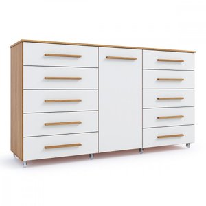 Cômoda Imperial 1 Porta 10 Gavetas com Rodízio Freijó com Off White Batrol