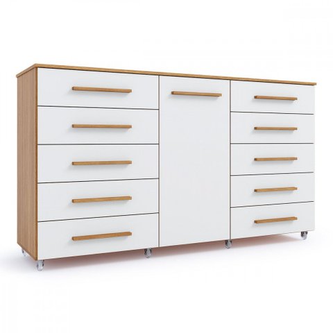 Cômoda Imperial 1 Porta 10 Gavetas com Rodízio Freijó com Off White Batrol