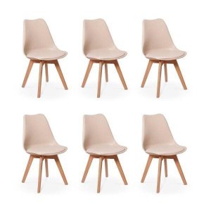 Kit 6 Cadeiras Eames Wood Leda Design Nude