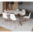 Ver imagem 1 de Mesa Jantar Industrial Retangular 137X90Cm Branca Base V Com 6 Cadeiras Brancas Base Co Cor: Branco