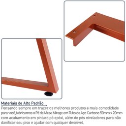 Base Pé de Mesa de Jantar Cozinha Sala Escritório Mirage para Tampos até 180cm x 90cm - Cobre - 4