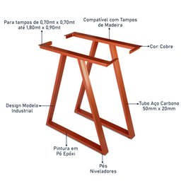 Base Pé de Mesa de Jantar Cozinha Sala Escritório Mirage para Tampos até 180cm x 90cm - Cobre - 6