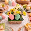 Ver imagem 4 de Enfeite Arranjo Páscoa Centro Mesa Aparador Coelho Kit 3pçs