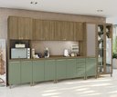 Ver imagem 1 de Armário de Cozinha Modulada Completa Reta 14 Peças 4,00m Botanic Kappesberg - Nogueira/verde Oliva