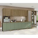 Ver imagem 1 de Armário de Cozinha Modulada Completa Reta 14 Peças 4,00m Botanic Kappesberg - Nogueira/verde Oliva
