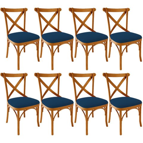 Kit 08 Cadeiras Para Sala de Jantar e Estar Living Estofada Ávila L02 Suede Azul Marinho - Lyam Lyam