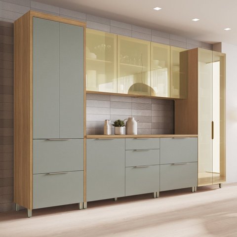 Cozinha 6 Peças 10 Portas Cristaleira Reflecta 100% MDF Mista