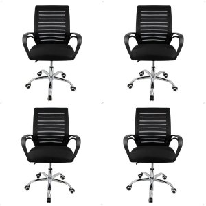 Kit Cadeira Escritório Giratória Ergonômica Diretor Altura Ajustável Tela Mesh Zebrada 4 Un
