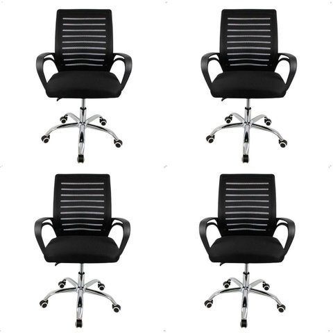 Kit Cadeira Escritório Giratória Ergonômica Diretor Altura Ajustável Tela Mesh Zebrada 4 Un