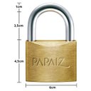 Ver imagem 2 de Cadeado Grande 60mm Haste Curta Latão Maciço Dourado com Chave | Papaiz | Kit 03 Un