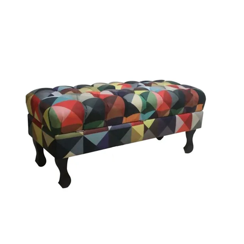 Recamier Baú Luis Xv Capitonê Retrô 160cm Suede Triângulo Pés Madeira Ms Decor