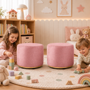 Ver imagem 1 de Kit 2 Puff Infantil Premium Banquinho Redondo Estofado para Quarto, Sala Pés Anti-Umidade Rosa Nude
