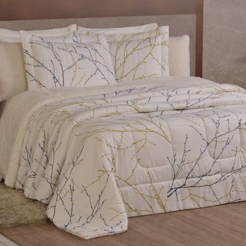 Edredom Queen Coberdrom Top Line Estampado Hipercal/sherpa 3 Peças - Gallys