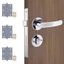 Ver imagem 1 de Fechadura para Porta Externa Perfil Aredondado Aço Inox Polido Cromado + Dobradiças Aço Zincado Pino