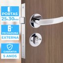 Ver imagem 5 de Fechadura para Porta Externa Perfil Aredondado Aço Inox Polido Cromado + Dobradiças Aço Zincado Pino
