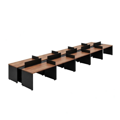 Mesa Plataforma Escritório 10 Lugares com 20 Tomadas Embutidas – Castanho Tannat/preto 450x150cm