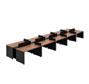 Ver imagem 1 de Mesa Plataforma Escritório 10 Lugares com 20 Tomadas Embutidas – Castanho Tannat/preto 450x150cm