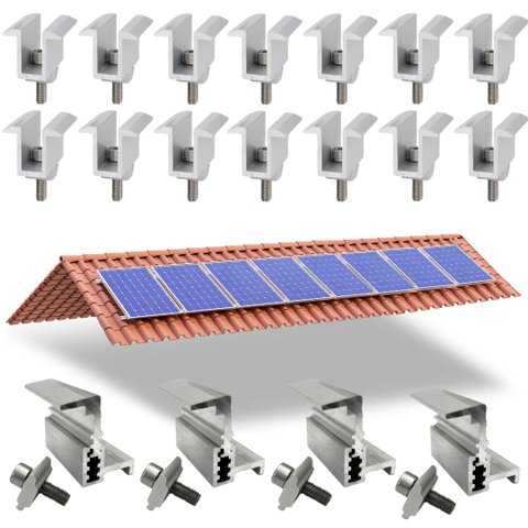 Kit Fixador Grampo Final e Intermediário Linha C para 08 Placas Painel Solar Alumínio e Inox | Perfi
