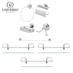 Kit Acessórios P/ Banheiro 5 Peças + 3 Prateleiras Reta 40cm - 4
