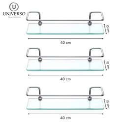 Kit Acessórios P/ Banheiro 5 Peças + 3 Prateleiras Reta 40cm - 5