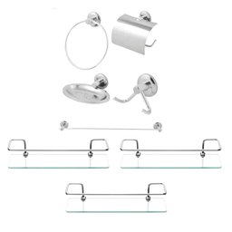 Kit Acessórios P/ Banheiro 5 Peças + 3 Prateleiras Reta 40cm - 1