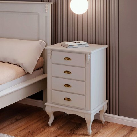 Mesa de Cabeceira 4 Gavetas Pés Luiz Xv Hannover 60817 - Off White