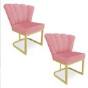 Ver imagem 1 de Kit 02 Poltronas Flor Veludo Rosê Base Metálica Industrial Dourado - Pallazio