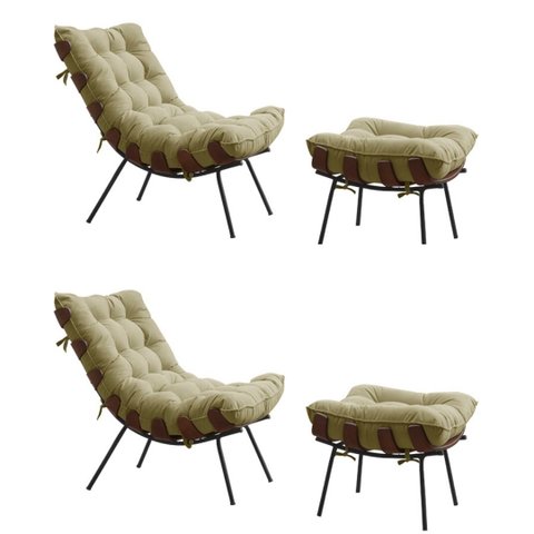 kit 2 poltronas Costela com 2 Puffs-Suede Bege GAT MAGAZINE