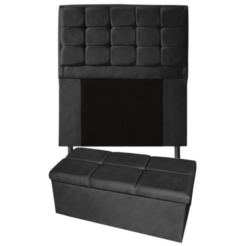 Kit Cabeceira + Calçadeira Baú Copenhague Solteiro 100cm Suede - Ecotec Decor:Preto
