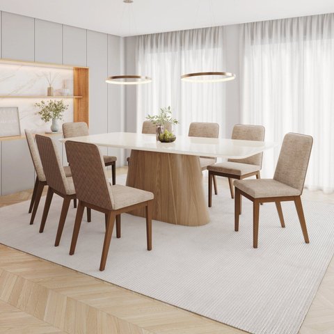 Conjunto para Sala de Jantar com 8 Cadeiras Olívia Bege/Nature/Off White/Caramelo/Creme