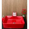 Kit cuba louça vermelha retangular,válvula,torne,sifão e sab - 6