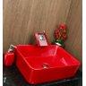 Kit cuba louça vermelha retangular,válvula,torne,sifão e sab - 5