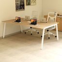 Ver imagem 2 de Mesa Reunião Escritório 6 Lugares 210x74cm Caixa de Tomadas e Pés Metal Industrial Executive Marrom/Carvalho Treviso/Branco