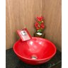 Kit cuba louça vermelha redonda,válvula e torneira vermelha - 3
