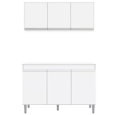 Aéreo 3 Portas Martin + Gabinete Balcão Adams 3 Portas para Cozinha Branco